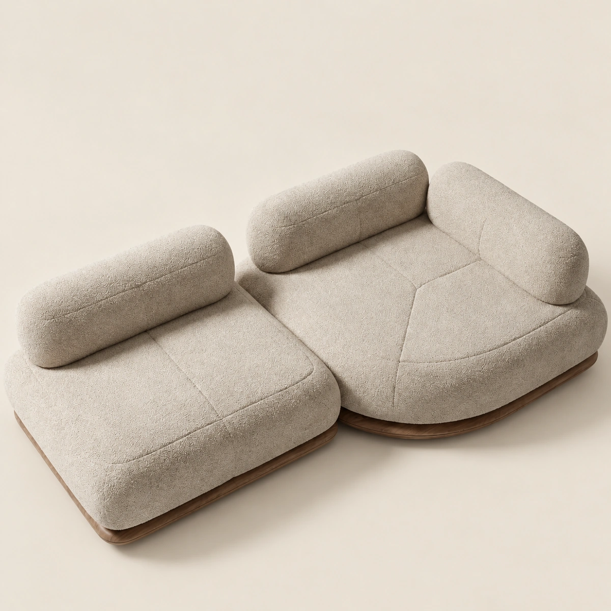 Dovella 2 Seater Curved Sectional Sofa with Wooden Base