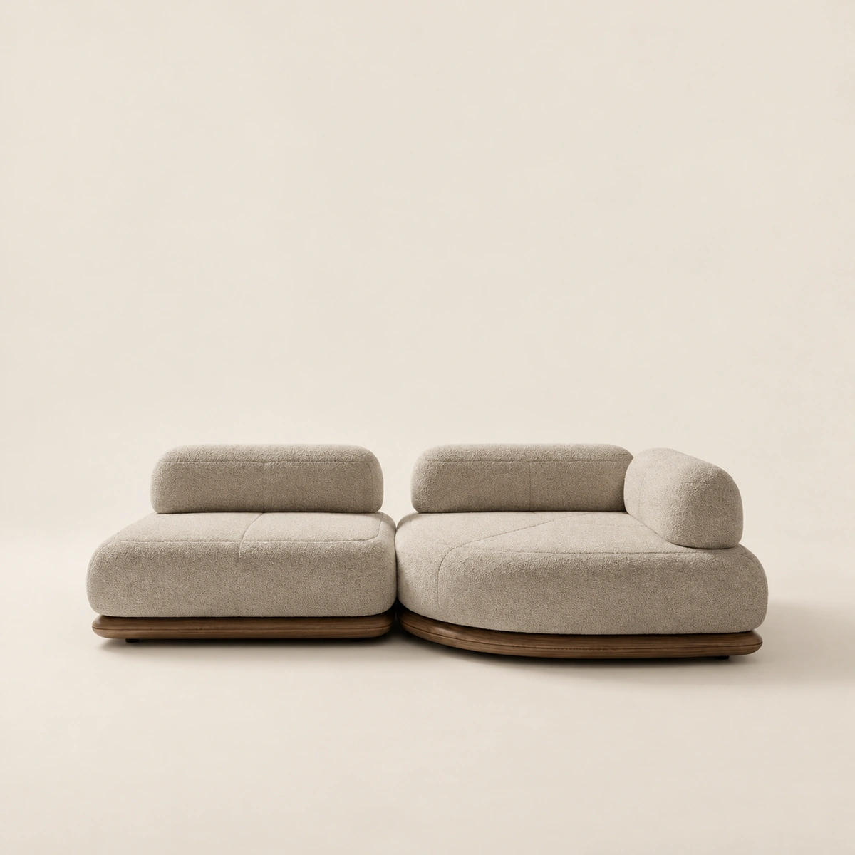 Dovella 2 Seater Curved Sectional Sofa with Wooden Base