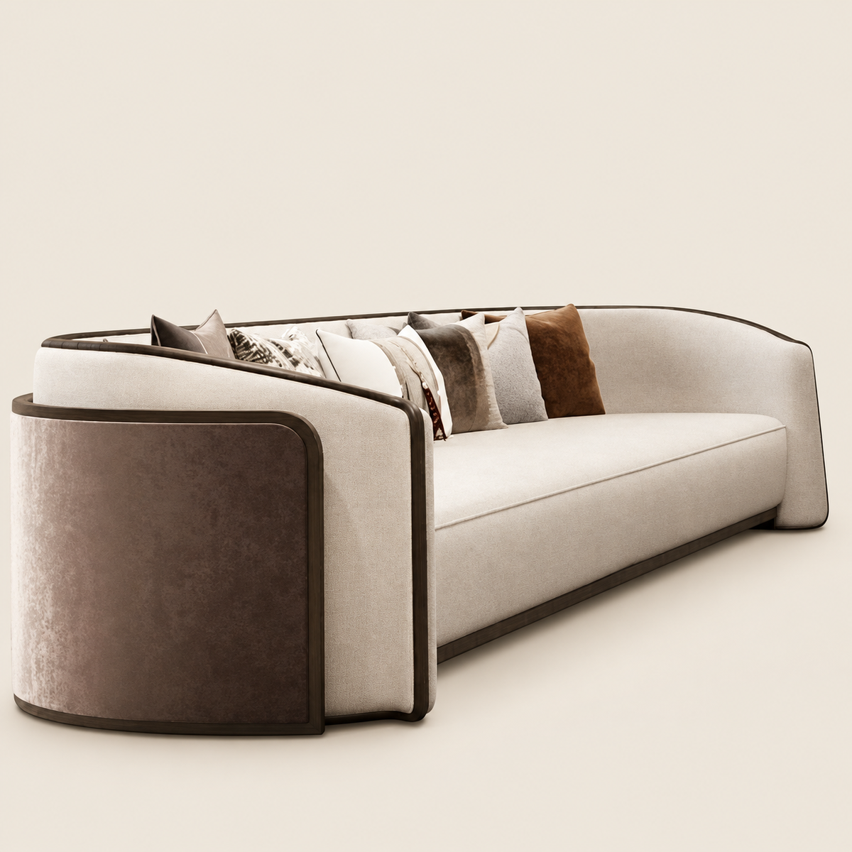 Helani 3 Seater Sofa | Luxury Curved Cream Fabric Statement Sofa