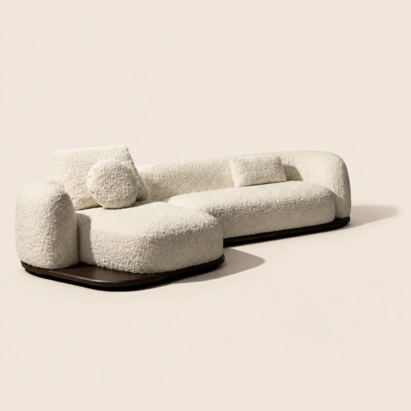 Silvia 3 Seater Sofa | Curved Bouclé Luxury Sofa with Wood Base (2026 Model)