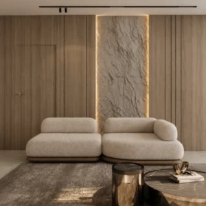 Dovella 2 Seater Curved Sectional Sofa with Wooden Base