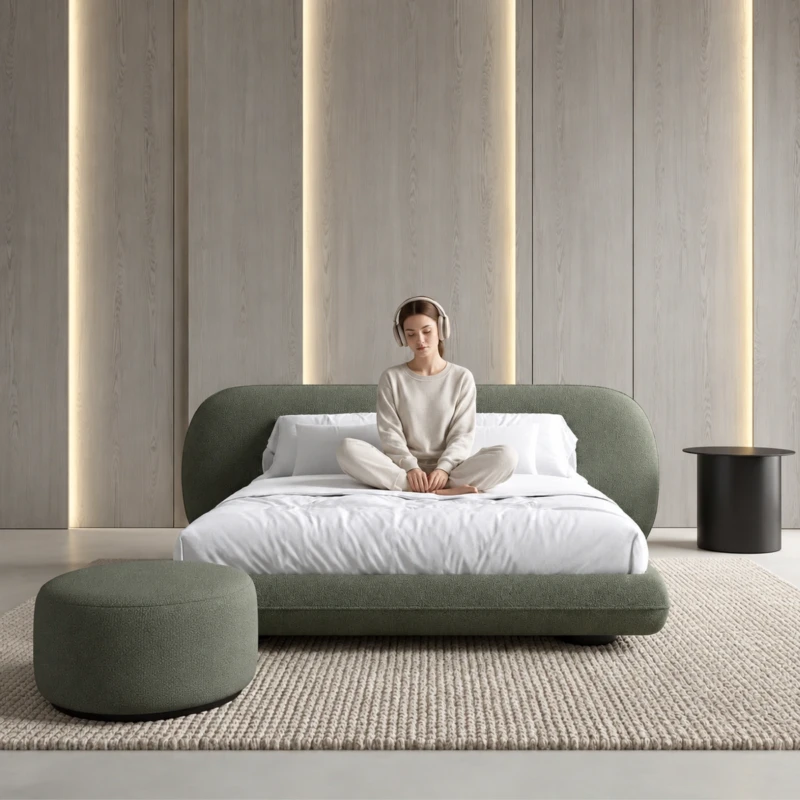 Alessia Bed | Sage Green Bouclé Upholstered King Bed