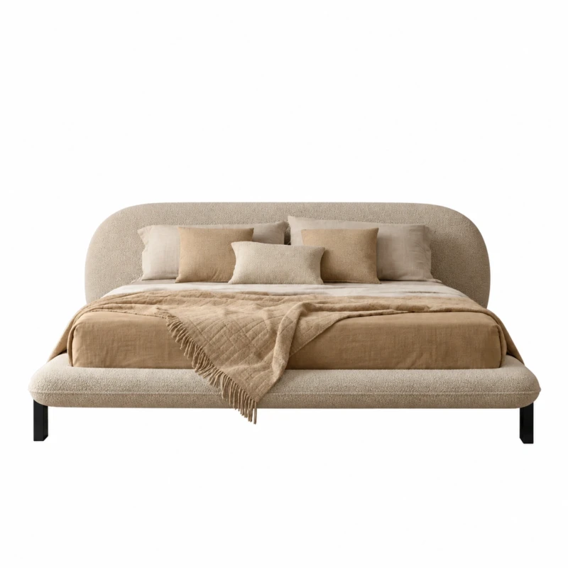 Amelie Bed | Cream Bouclé Upholstered King Bed