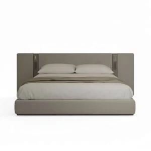 GUILIA / Bed <br><span style="font-size: 10px; color:#8A5503">Modern Grey Fabric Platform Bed with Built-in Charging & Tech Headboard</span>