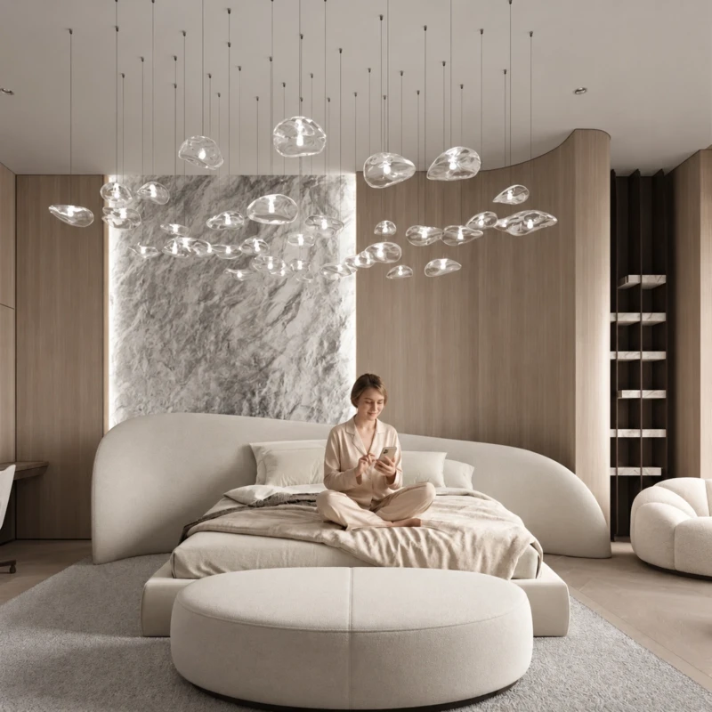 Elena Bed | Wide Curved Headboard and Upholstered Base