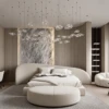 Elena Bed | Wide Curved Headboard and Upholstered Base