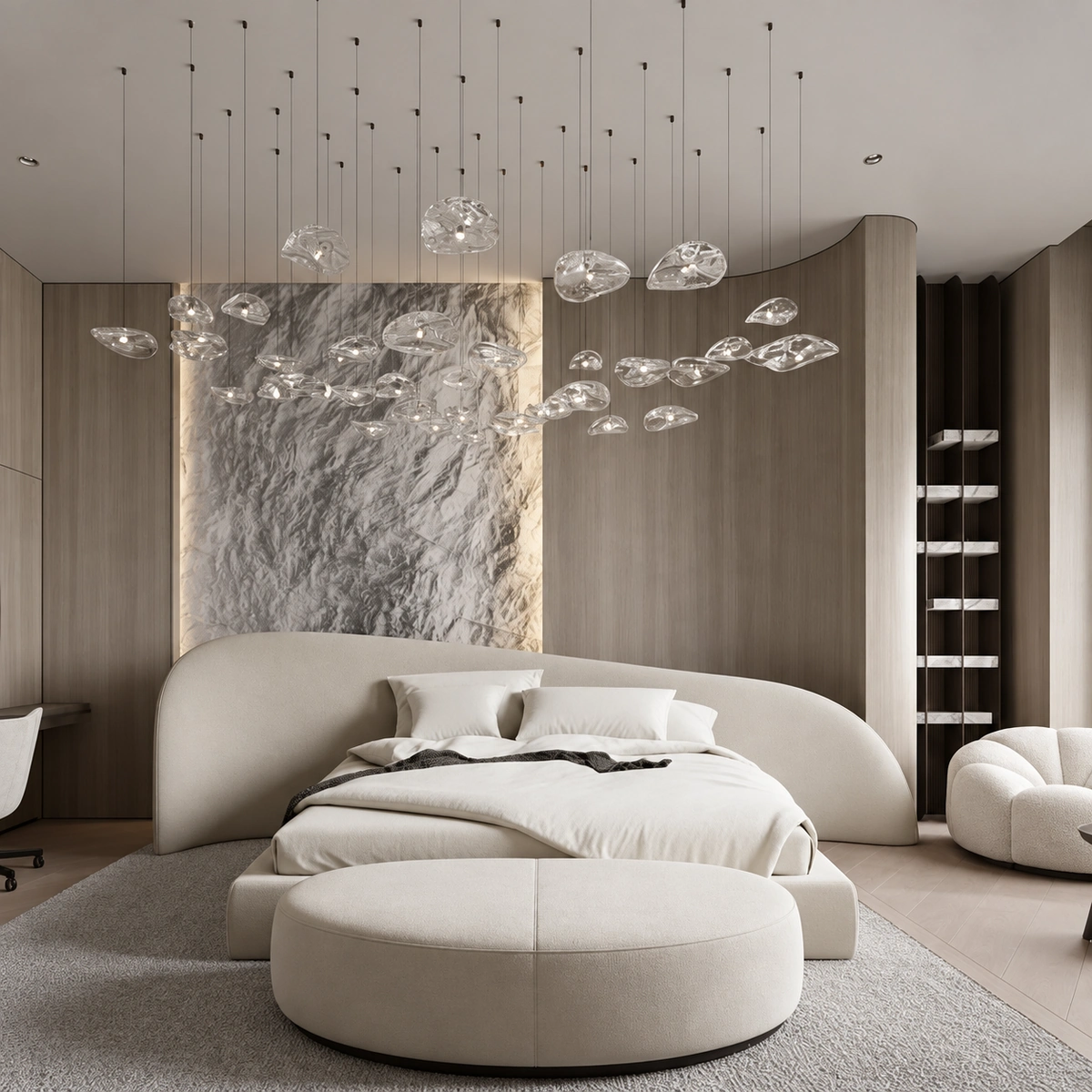 Elena Bed | Wide Curved Headboard and Upholstered Base