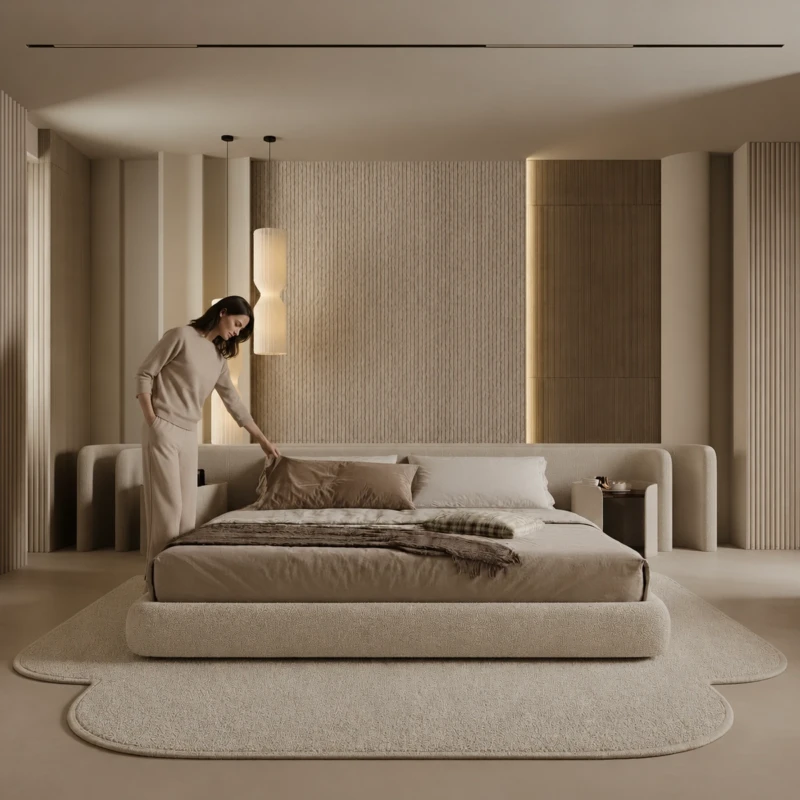 Karena Upholstered Bed UAE | Rounded Neutral Design