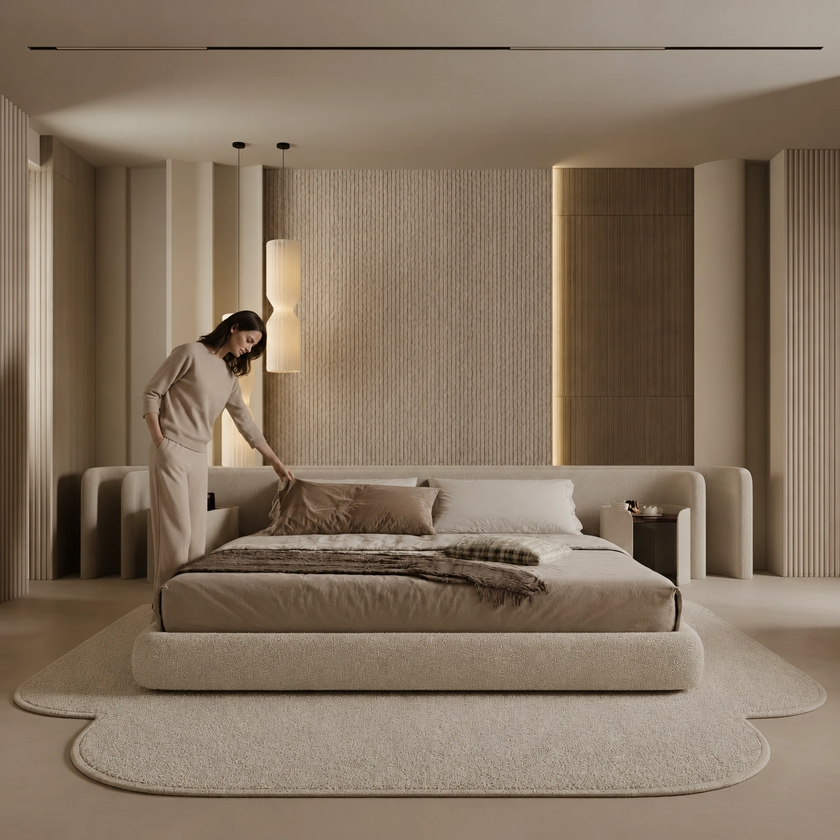 Karena Upholstered Bed UAE | Rounded Neutral Design