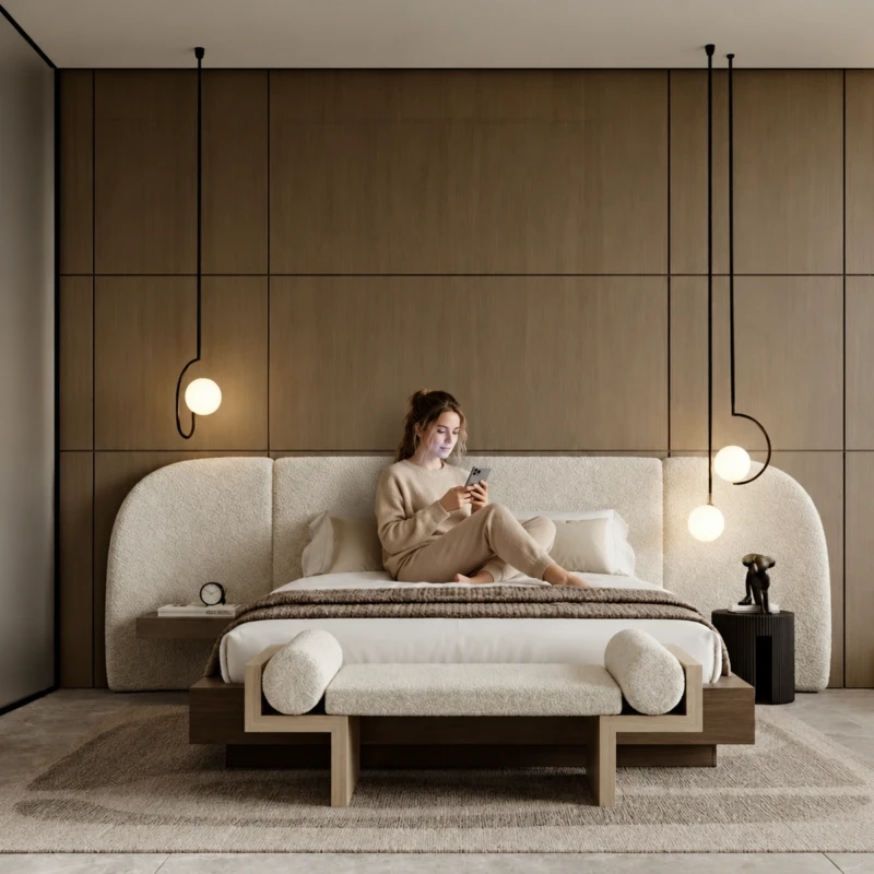 Lavinia Textured Upholstered Bed with Wide Headboard