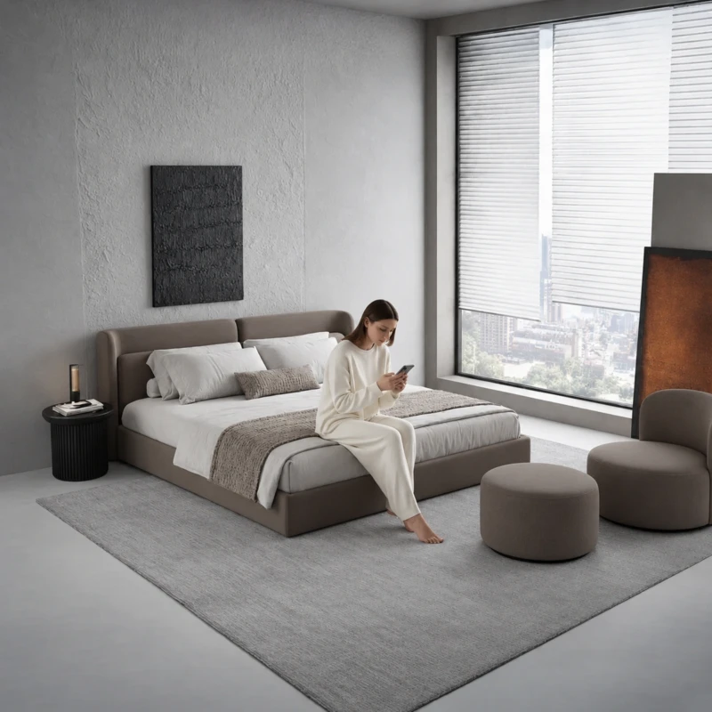 Luciana Upholstered Bed UAE | Modern Taupe-Tone Style
