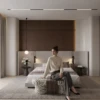 Mirella Bed | Taupe Upholstered Bed with Wide Headboard