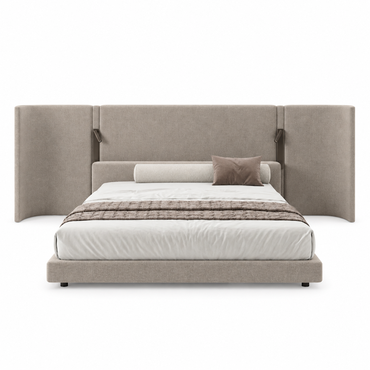 Mirella Bed | Taupe Upholstered Bed with Wide Headboard