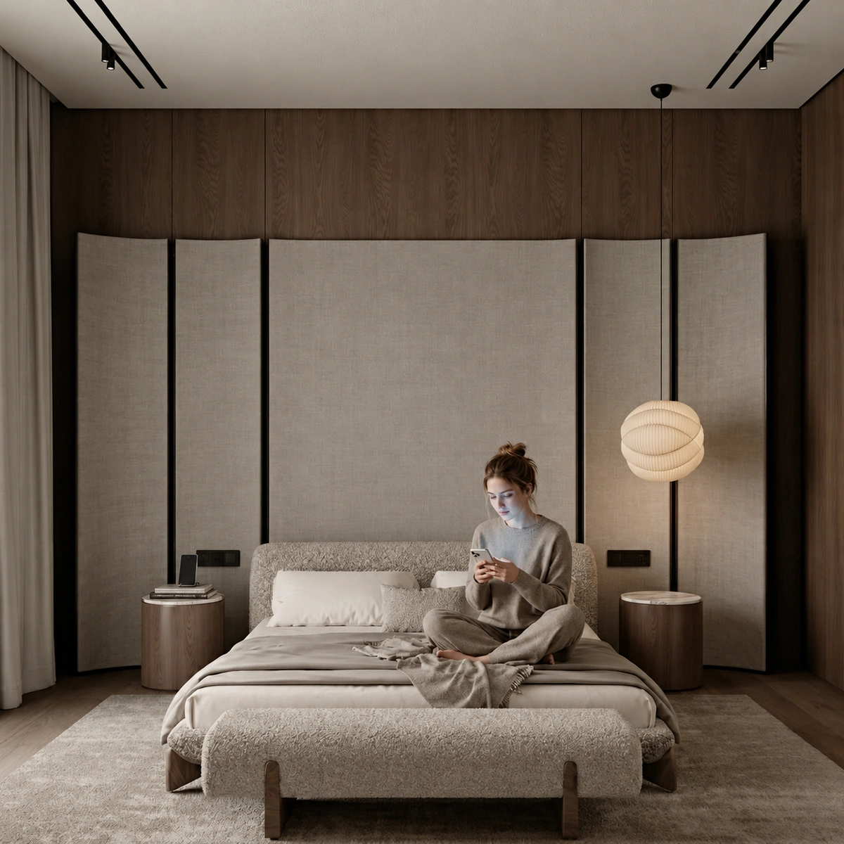 Salome Textured Upholstered Bedroom Bed | Majestic Home