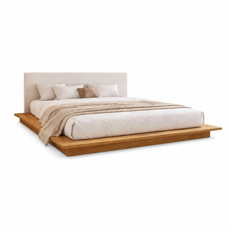 Valeria Bed | Wood Platform Bed with Upholstered Headboard