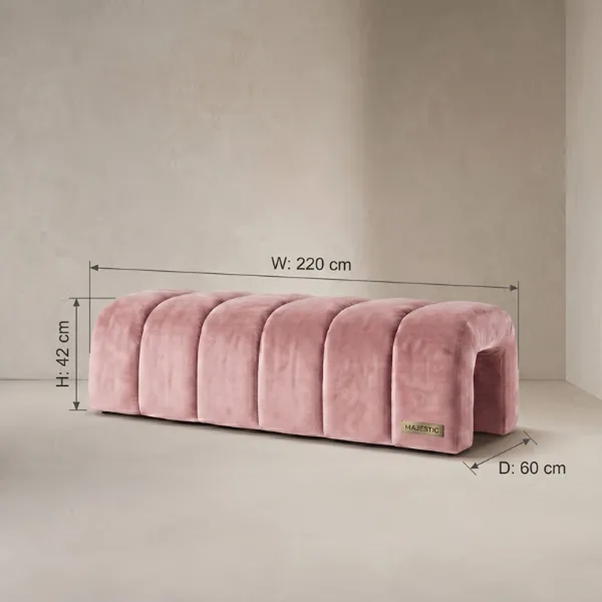 Luviana Pink Velvet Bed Bench | Majestic Home UAE