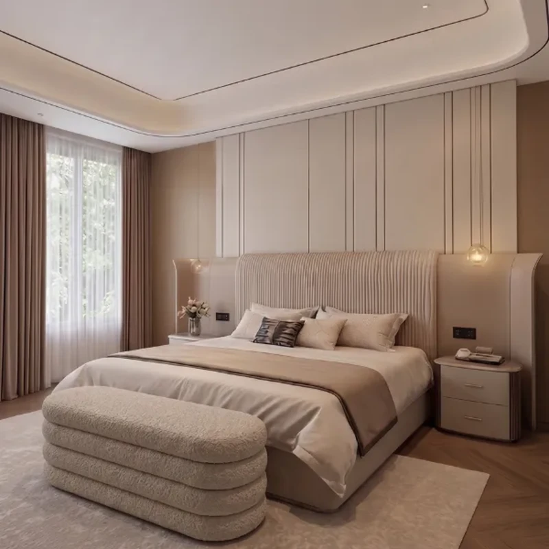 Marina Modern Beige Upholstery Bed Bench | Majestic Home UAE