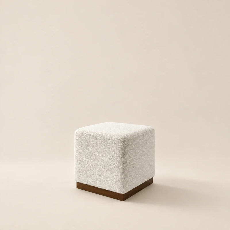 Lavina Beige Wooden Base Ottoman | Majestic Home UAE