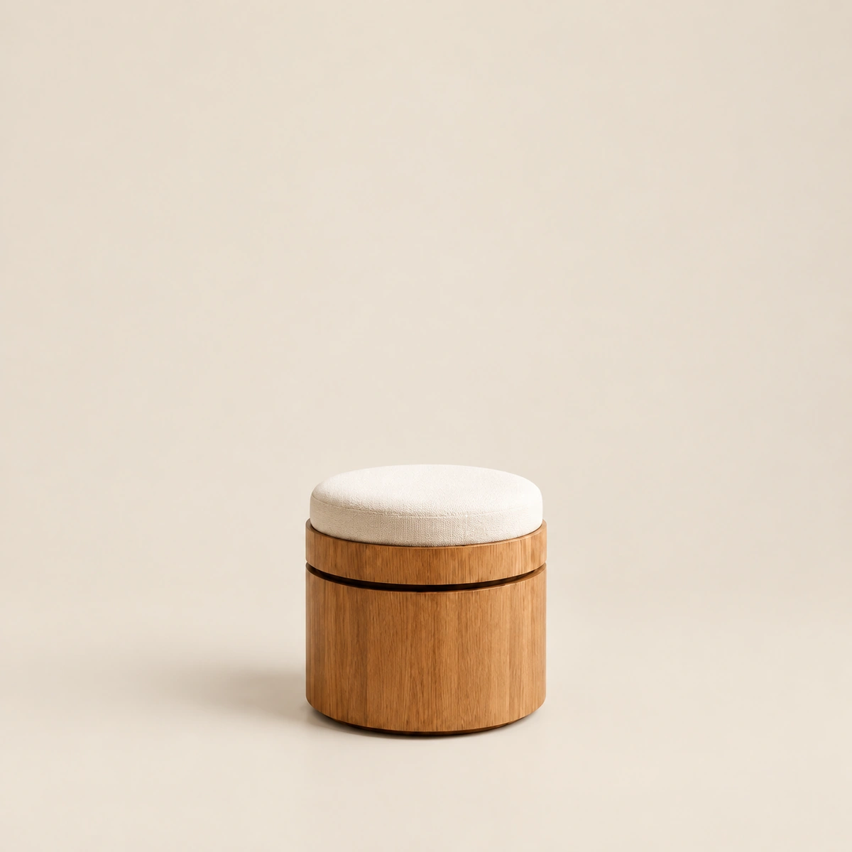 Pura Beige Wooden Ottoman