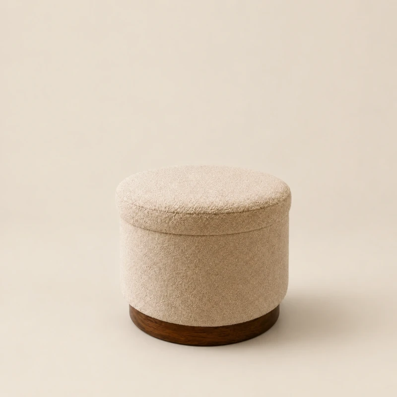 Cardo Beige Wooden Base Ottoman | Majestic Home UAE