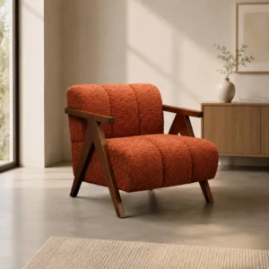 Alena Armchair – Modern Orange Wooden Frame Chair | Majestic Home