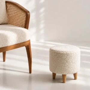 Aligna Ottoman – Cozy Boucle Pouf with Wood Legs