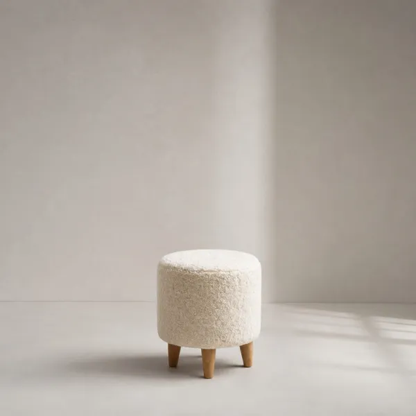 Aligna Ottoman – Cozy Boucle Pouf with Wood Legs