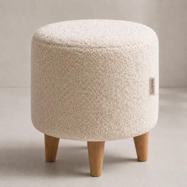 Aligna Ottoman – Cozy Boucle Pouf with Wood Legs