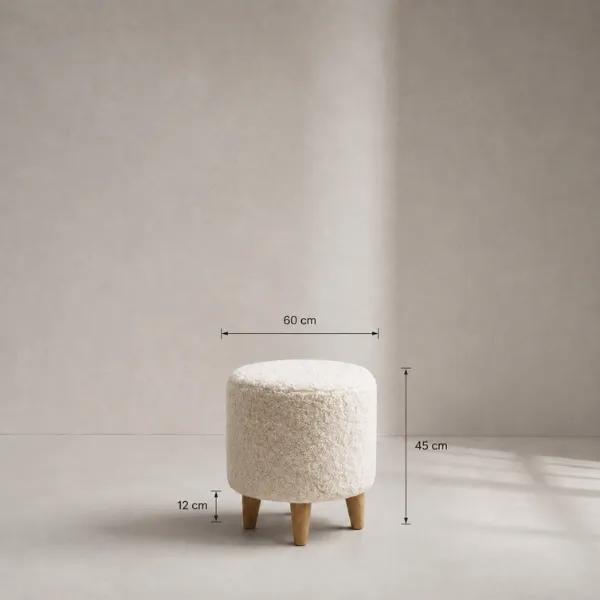Aligna Ottoman – Cozy Boucle Pouf with Wood Legs