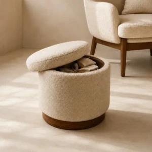 Cardo Ottoman | Boucle Storage Ottoman with Wood Base