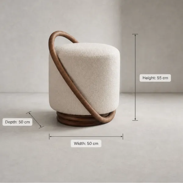 Carolina Ottoman – Boucle Pouf with Wood Handle