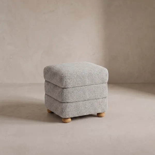 Cielo Ottoman | Tiered Grey Boucle Accent Seat