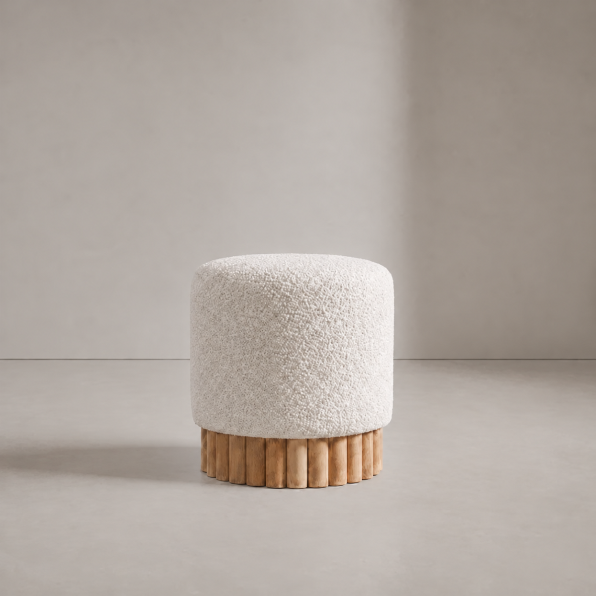 Grazia Beige Wooden Base Ottoman