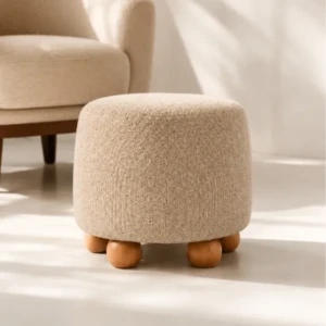 Frina Ottoman – Round Woven Footstool with Wood Legs
