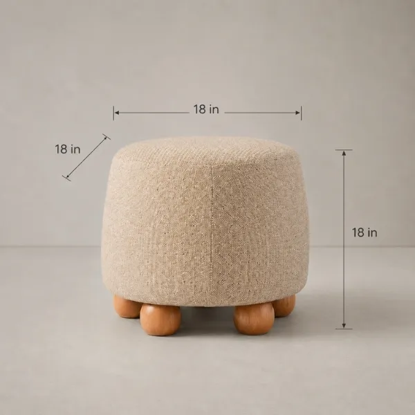 Frina Ottoman – Round Woven Footstool with Wood Legs