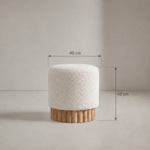 Grazia Ottoman | Round Boucle Ottoman with Wood Slats