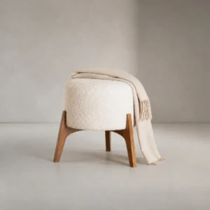 Greta Boucle Footstool with Wooden Legs