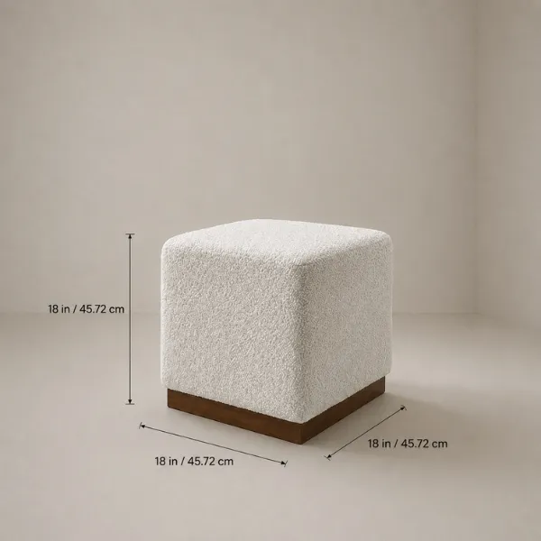 Lavina Ottoman | Boucle Cube Ottoman with Wood Base