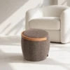 Lidia Ottoman – Woven Sculptural Wood Handle Stool