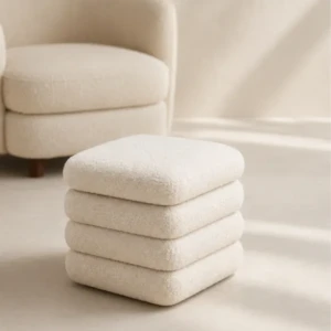 Lina Ottoman – Tiered Square Boucle Accent Seat
