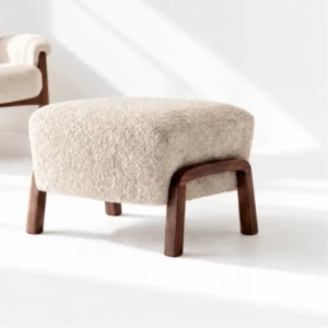 Lino Ottoman | Round Boucle Ottoman with Angled Legs