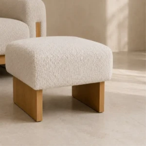 Nuvola Ottoman | Square Boucle Ottoman with Wood Legs