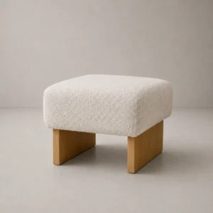 Nuvola Ottoman | Square Boucle Ottoman with Wood Legs