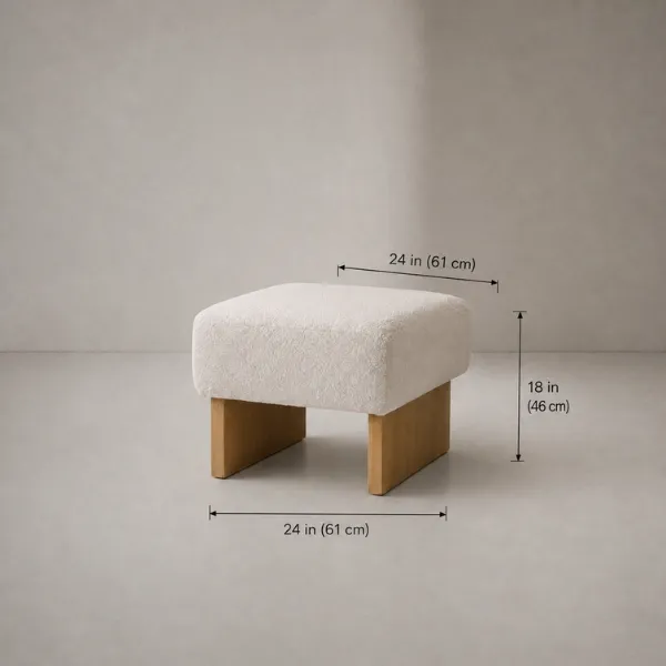 Nuvola Ottoman | Square Boucle Ottoman with Wood Legs