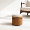 Pura Ottoman | Oak Storage Ottoman with Metal Accents