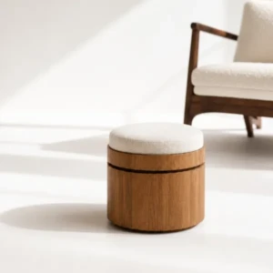Pura Ottoman | Oak Storage Ottoman with Metal Accents