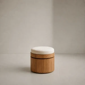 Pura Ottoman | Oak Storage Ottoman with Metal Accents