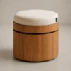 Pura Ottoman | Oak Storage Ottoman with Metal Accents