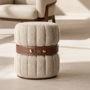 Rita Ottoman – Channel-Tufted Leather Belt Pouf