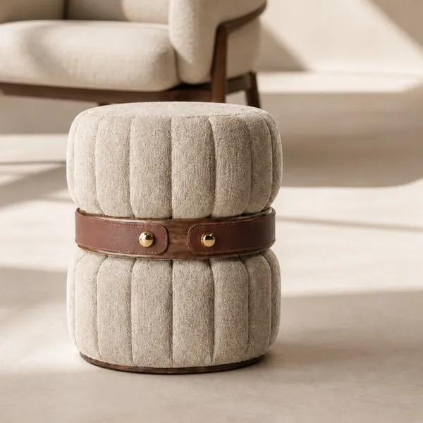 Rita Ottoman – Channel-Tufted Leather Belt Pouf